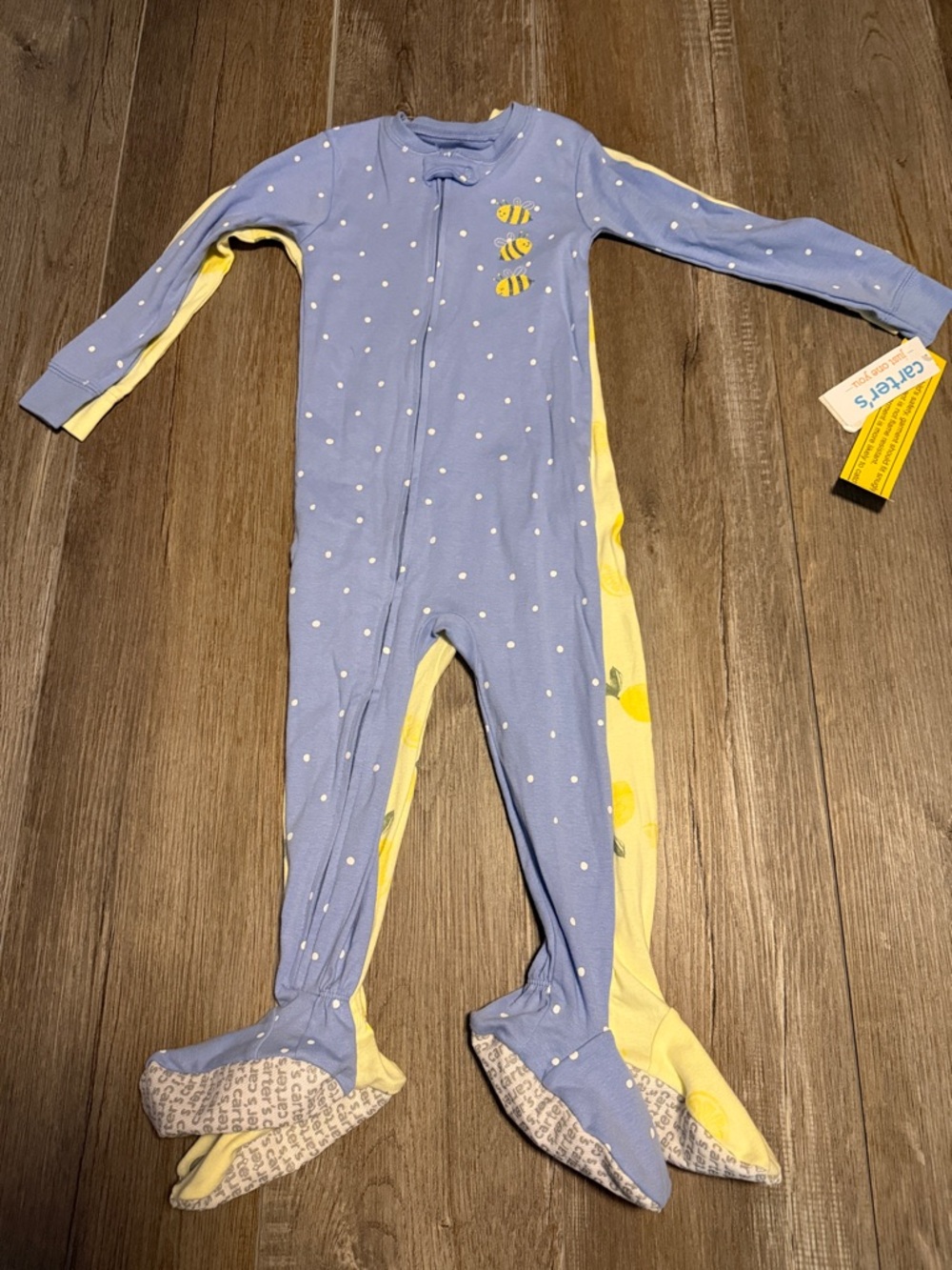 Carter's Two Pack Blue & Yellow Bee Polka-Dot Footed and Lemon Footed Pajamas
